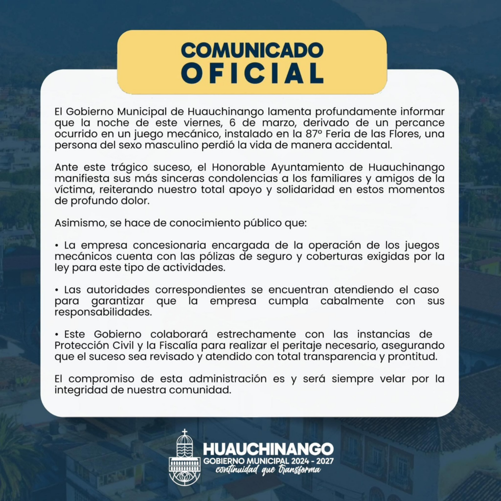 accidente en juego mecánico Huauchinango